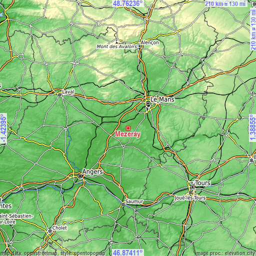 Topographic map of Mézeray