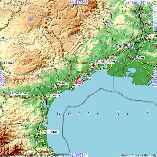 Topographic map of Mèze