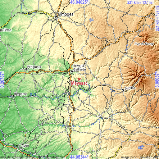 Topographic map of Meyssac