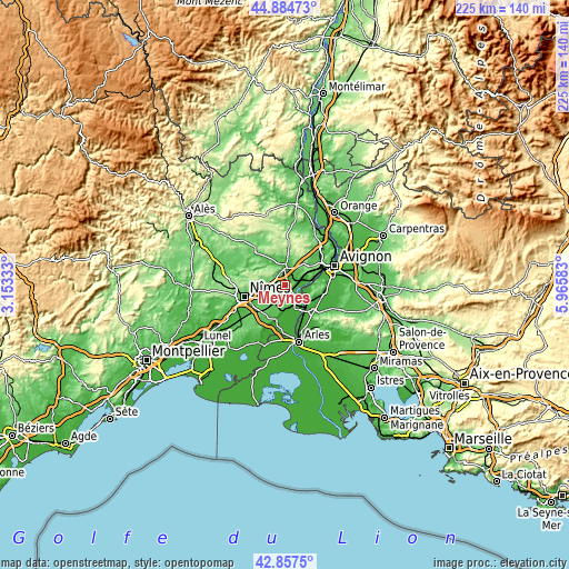 Topographic map of Meynes