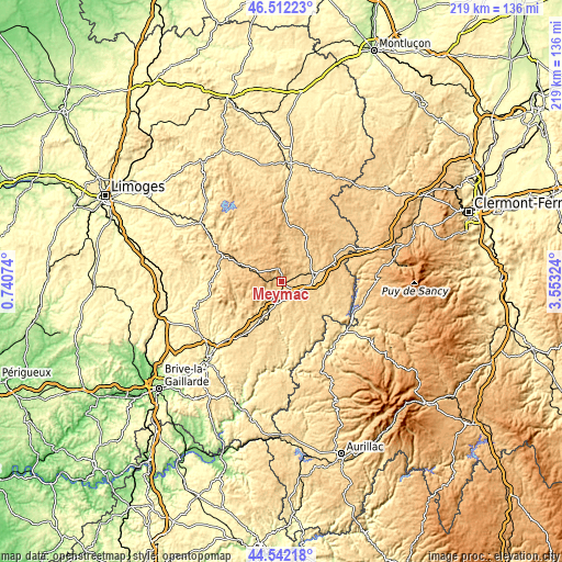 Topographic map of Meymac