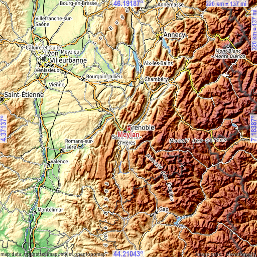 Topographic map of Meylan