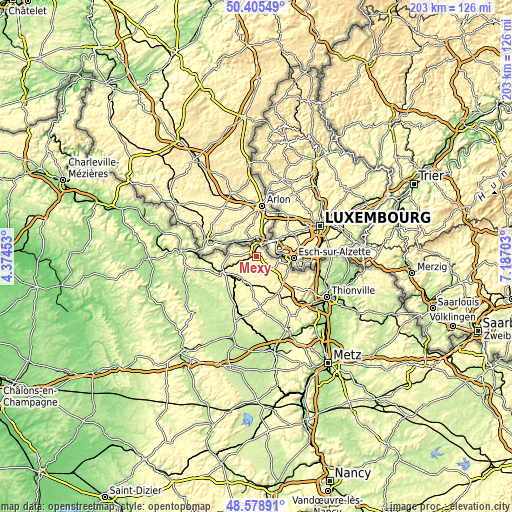 Topographic map of Mexy