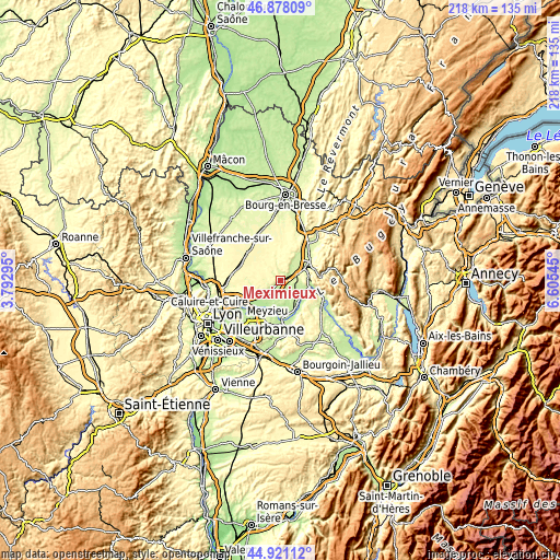 Topographic map of Meximieux