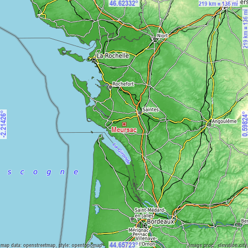 Topographic map of Meursac