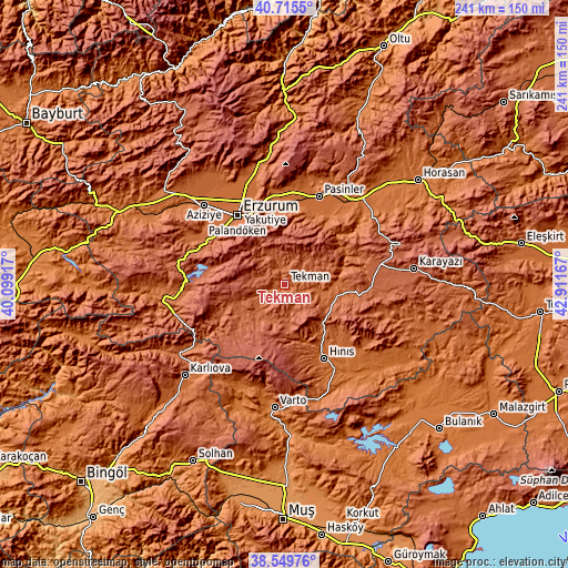 Topographic map of Tekman