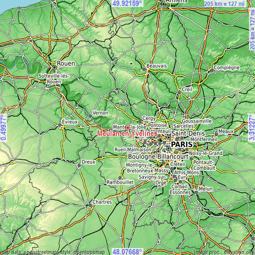 Topographic map of Meulan-en-Yvelines