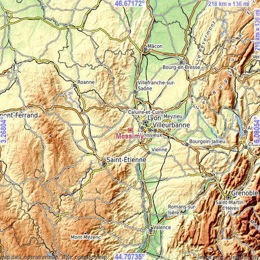 Topographic map of Messimy