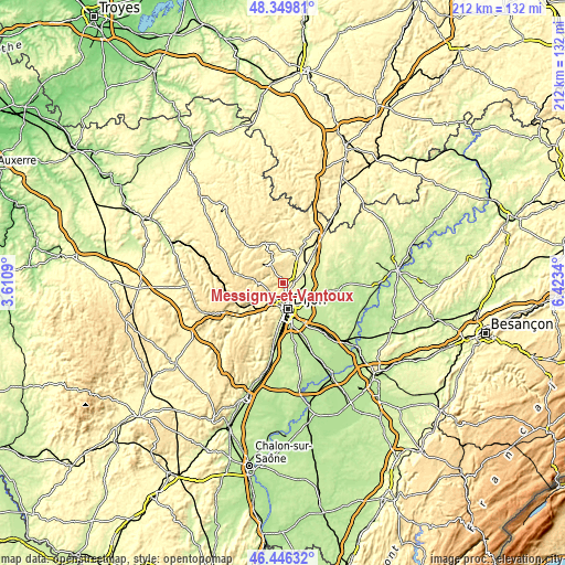 Topographic map of Messigny-et-Vantoux