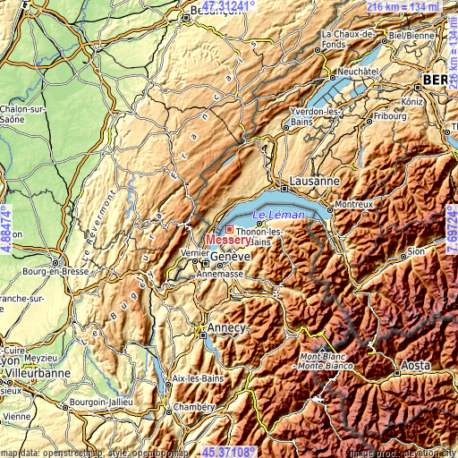 Topographic map of Messery