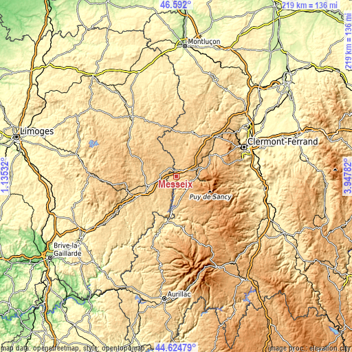 Topographic map of Messeix