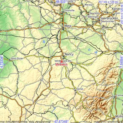 Topographic map of Messein