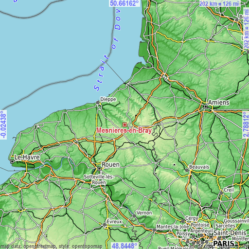 Topographic map of Mesnières-en-Bray