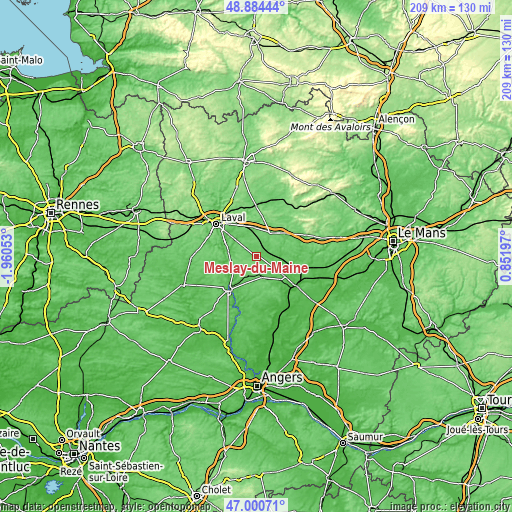 Topographic map of Meslay-du-Maine