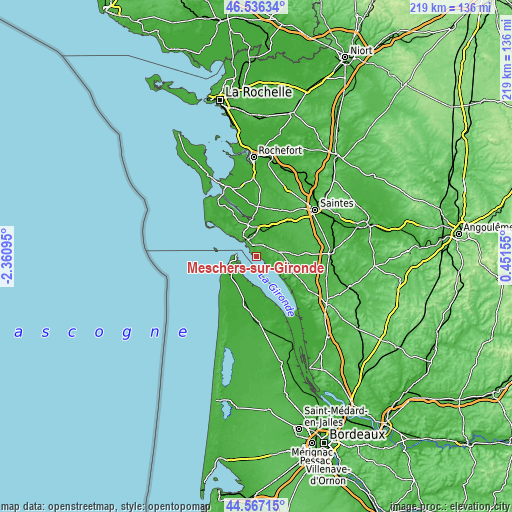 Topographic map of Meschers-sur-Gironde