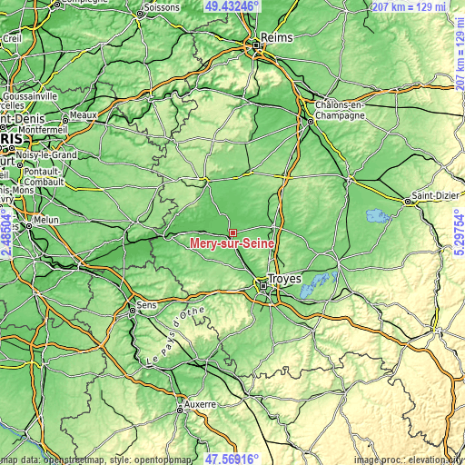 Topographic map of Méry-sur-Seine