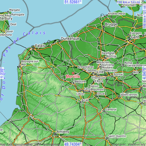 Topographic map of Merville