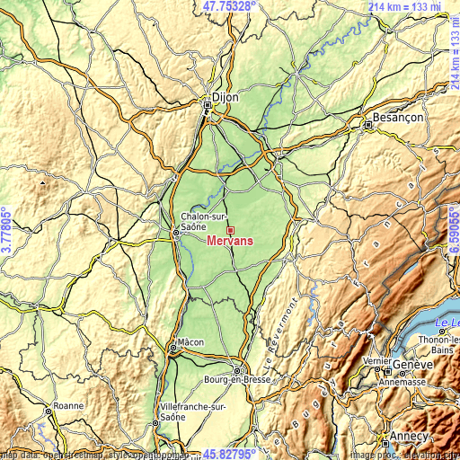 Topographic map of Mervans