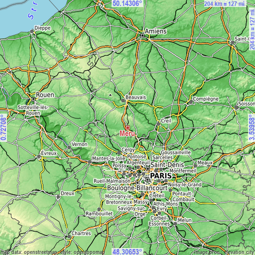 Topographic map of Méru