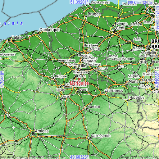 Topographic map of Mérignies