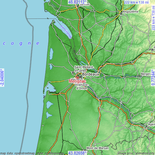 Topographic map of Mérignac