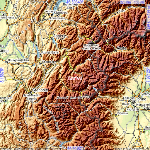 Topographic map of Méribel