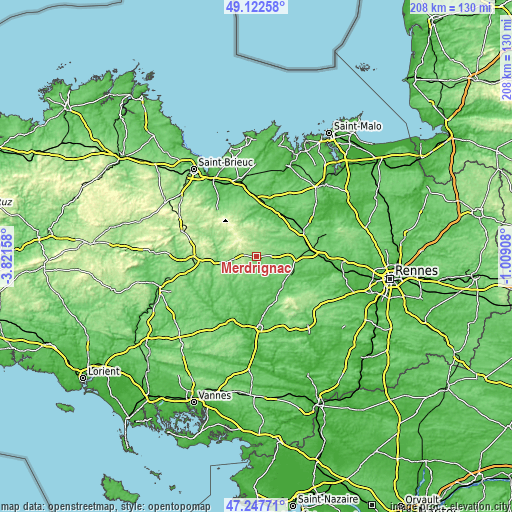 Topographic map of Merdrignac