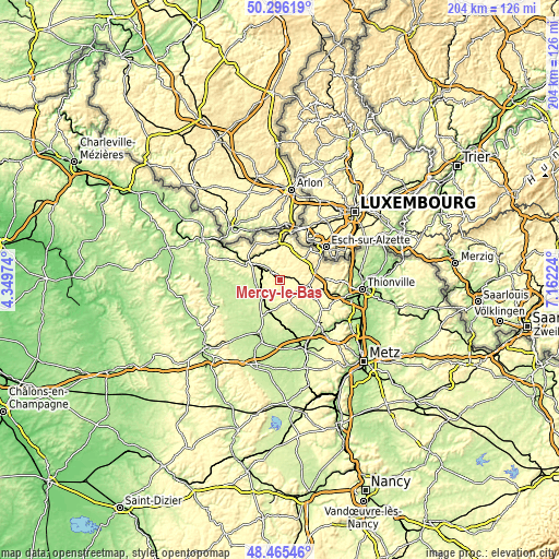 Topographic map of Mercy-le-Bas