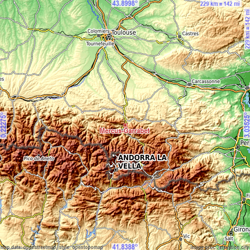 Topographic map of Mercus-Garrabet