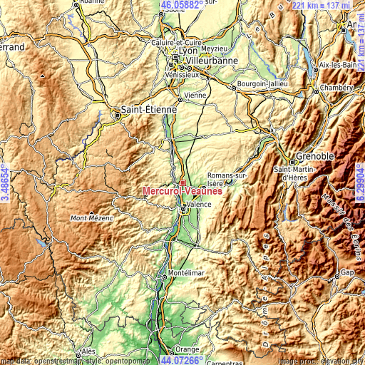 Topographic map of Mercurol-Veaunes