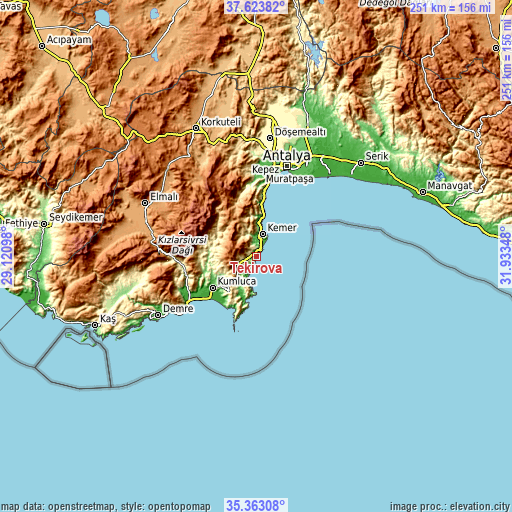 Topographic map of Tekirova