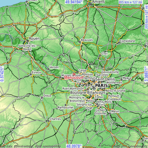 Topographic map of Menucourt