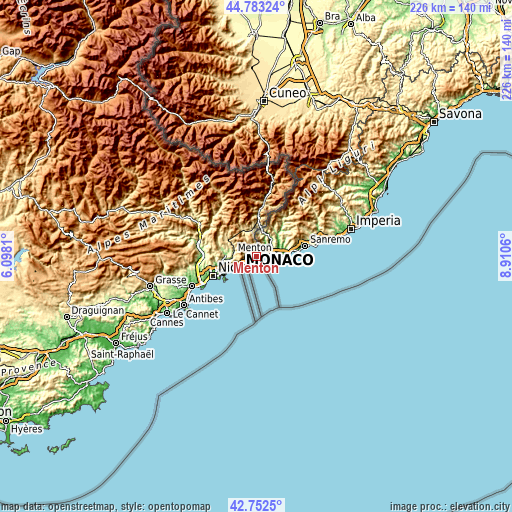 Topographic map of Menton