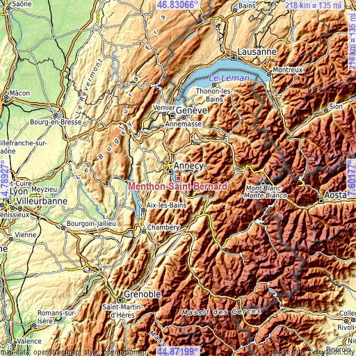 Topographic map of Menthon-Saint-Bernard