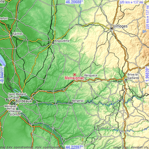 Topographic map of Mensignac