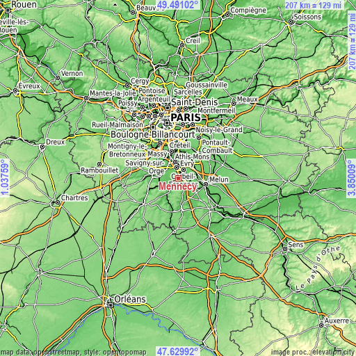 Topographic map of Mennecy