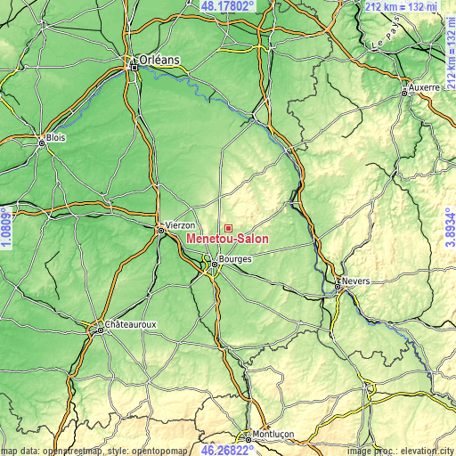 Topographic map of Menetou-Salon