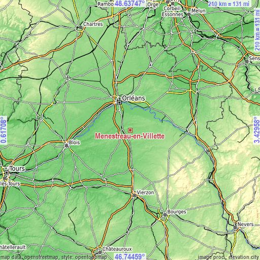 Topographic map of Ménestreau-en-Villette