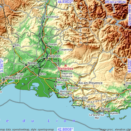 Topographic map of Ménerbes