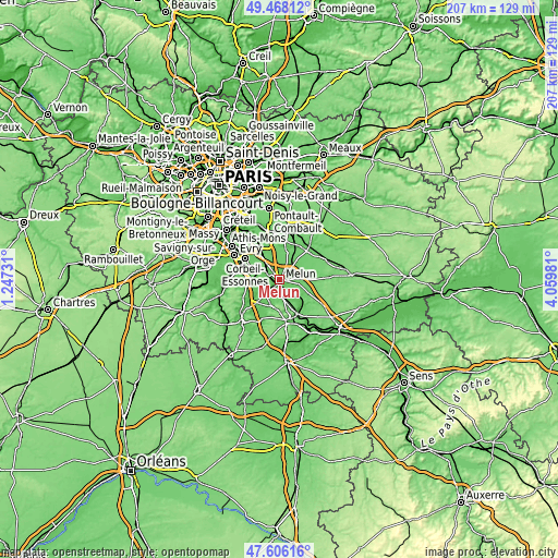 Topographic map of Melun