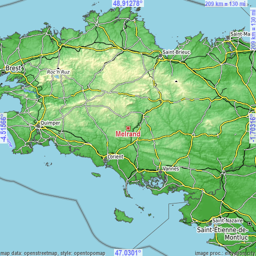 Topographic map of Melrand