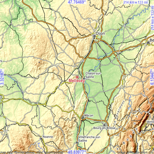 Topographic map of Mellecey