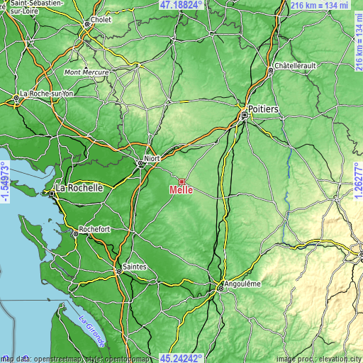 Topographic map of Melle