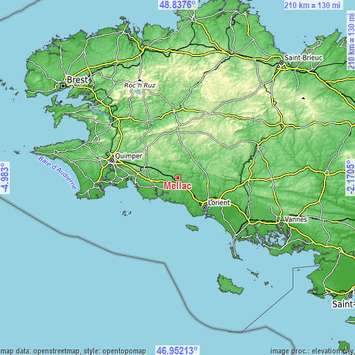 Topographic map of Mellac