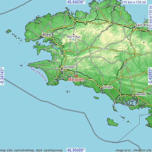 Topographic map of Melgven