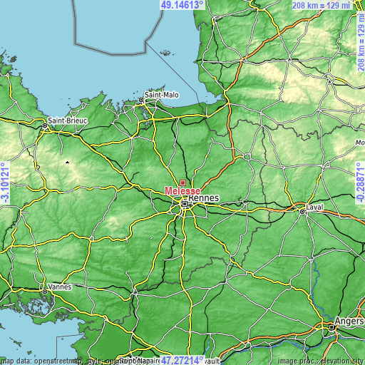 Topographic map of Melesse