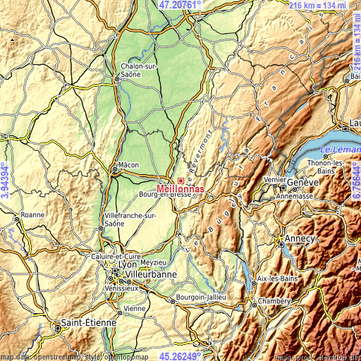 Topographic map of Meillonnas