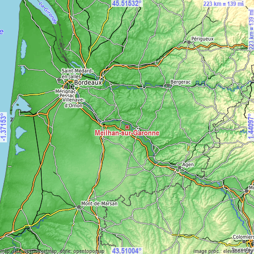 Topographic map of Meilhan-sur-Garonne