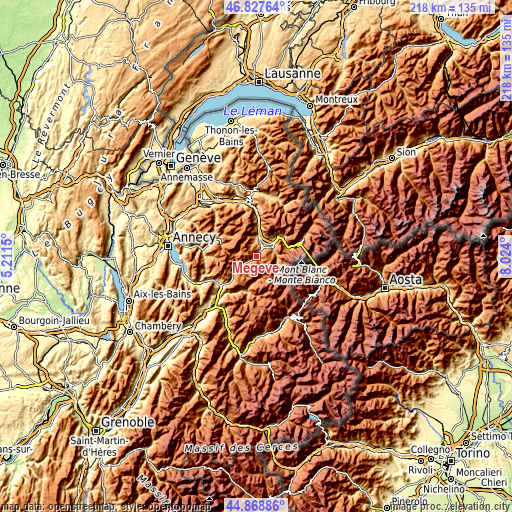 Topographic map of Megève