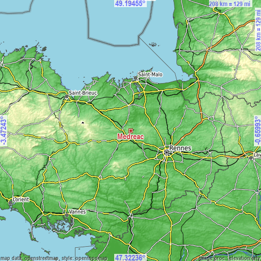 Topographic map of Médréac